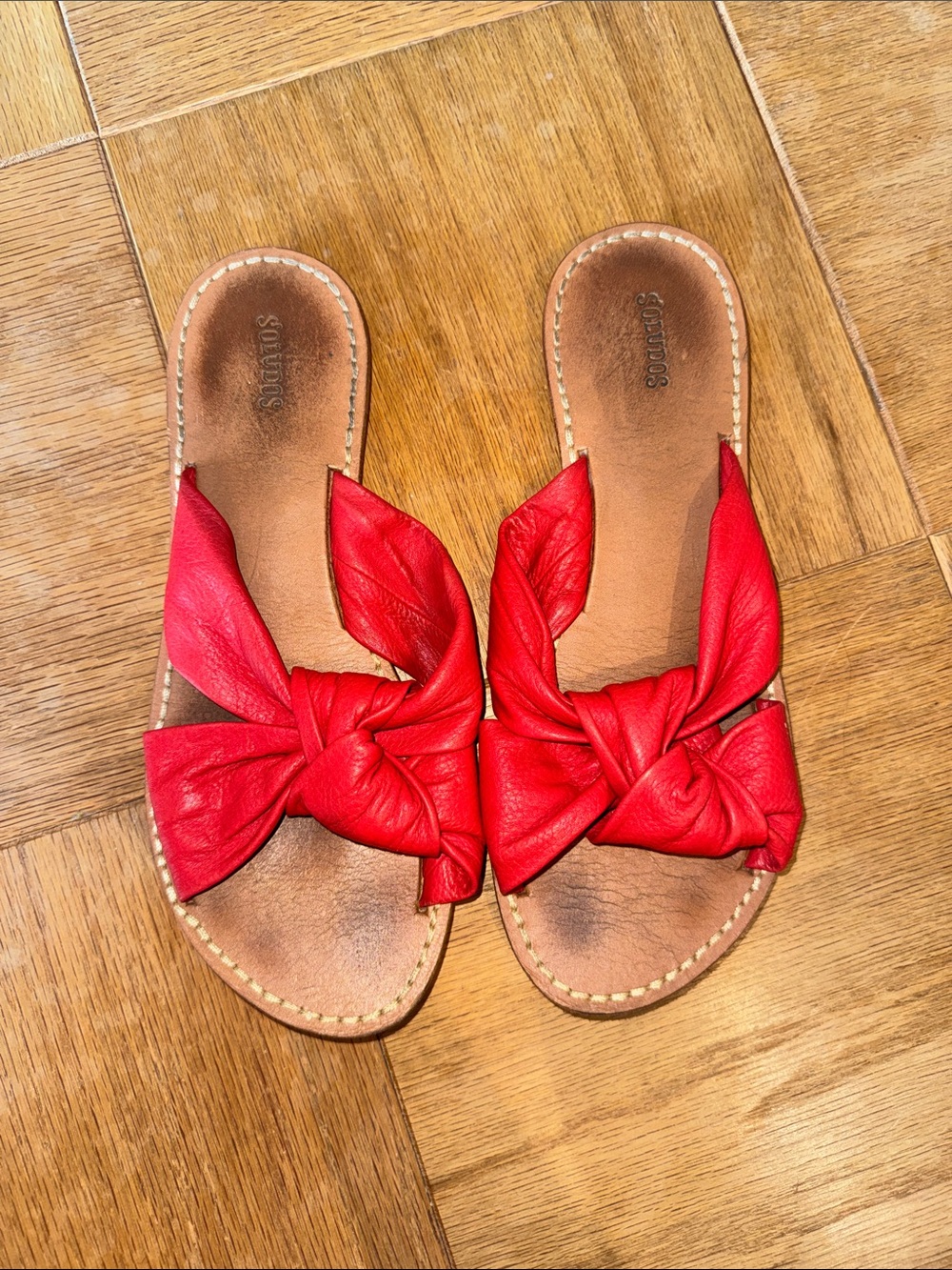 Soludos Red Leather Knot Slide Sandals